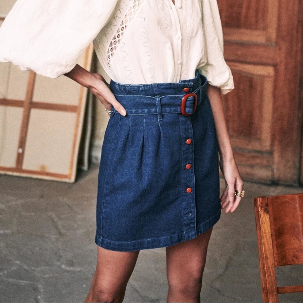 Sezane Tesse skirt in blue denim size 38/6